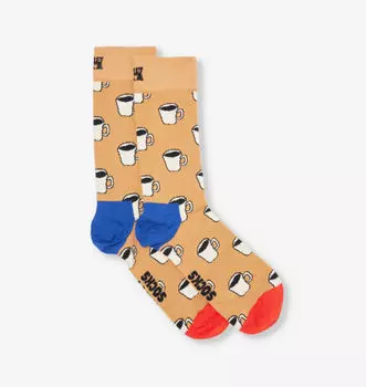 1 упаковка носков из хлопковой смеси с логотипом в виде кофейной чашки Happy Socks, бежевый