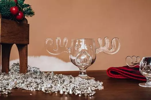 1x бокал с лосем Рождественский подарок глинтвейн GRISWOLDS стакан стакан для эгг-нога 200мл Рождественское украшение Кружка с лосем Clark Griswold Чашка с лосем Рождественское украшение 1989 Deggelbam Company, прозрачный