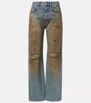 2021F потертые джинсы с завышенной талией и расклешенными штанинами Acne Studios, Mid Blue