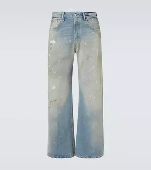 2021M джинсы с принтом и широкими штанинами средней посадки Acne Studios, светло-синий