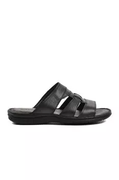 202 Черные мужские тапочки большого размера из натуральной кожи внутри и снаружи Ayakmod