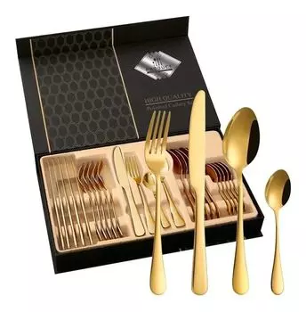 24 набора столовых приборов PSC, посуда из нержавеющей стали, нож, вилка, ложка, полированная, для ежедневного использования на 6 семейных встреч, золото ele eleoption