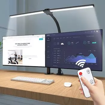 24 Вт Черная Настольная Лампа Светодиодная Мониторная Лампа Пульт Дистанционного Управления Регулируемая Зажимная Настольная Лампа Офисная Лампа Настольные Лампы Настольная Лампа для Офисного Стола Rosikey, черный