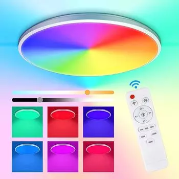 24 Вт светодиодный потолочный светильник RGB с изменением цвета, круглый потолочный светильник с дистанционным управлением и функцией памяти с регулируемой яркостью для спальни, гостиной, кабинета, офиса lapamax