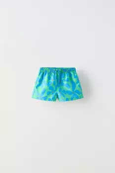 2-6 лет/шорты-бермуды для купания с цветочным принтом ZARA, синий/зеленый