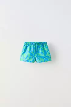 2-6 лет/шорты-бермуды для купания с цветочным принтом ZARA, синий/зеленый