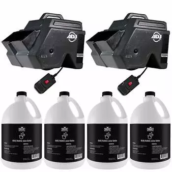 (2) American DJ Bubbletron Bubble Machines с (4) галлонами универсальной жидкости для заправки (2) American DJ Bubbletron Bubble Machines w (4) Gallons Universal Refill Fluid