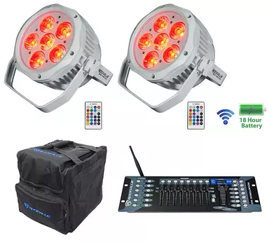 (2) Белые водостойкие фонари Rockville BEST PAR H2O + сумка + беспроводное управление DMX (2) BEST PAR H2O WHITE+RLB40+ROCKFORCE