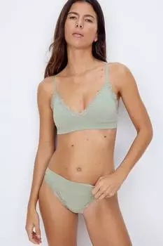 2 бесшовных трусиков-стрингов с кружевной отделкой H&M, зеленый