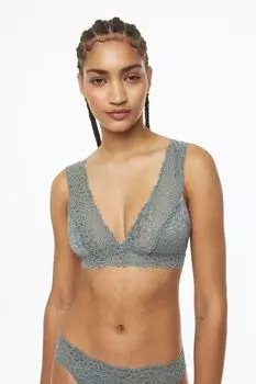 2 бюстгальтера из мягкого кружева H&amp;M, серо-зеленый/белый