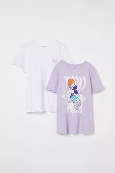 2 футболки с принтом H&M Mickey Mouse, светло-фиолетовый