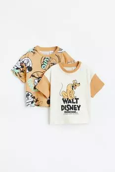 2 футболки с принтом H&M, апельсин/дисней