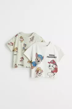 2 футболки с принтом H&M, бледно-фисташковый/павлиний патр