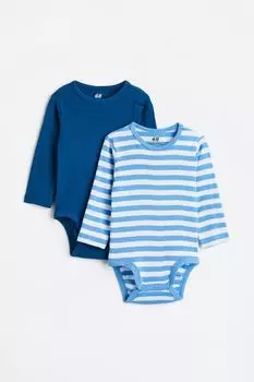 2 комплекта боди из хлопка H&M, голубой/полосатый