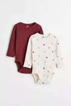 2 комплекта боди из хлопка H&amp;M, темно-красный/горошек