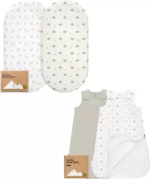2 комплекта простыней для люльки Keababies для девочек и мальчиков, а также 2 комплекта спальных мешков, 100% хлопок - Наматрасники для люльки - переносное одеяло, детский спальный мешок, пеленальный мешок для малышей