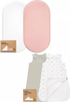 2 комплекта простыней для люльки Keababies для девочек и мальчиков, а также 2 комплекта спальных мешков, 100% хлопок - Наматрасники для люльки - переносное одеяло, детский спальный мешок, пеленальный мешок для малышей