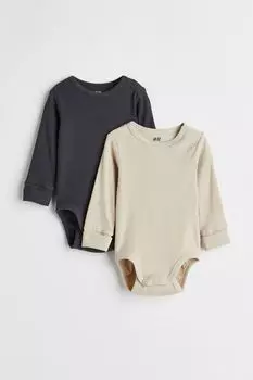 2 комплекта регулируемых боди с длинными рукавами H&M, светло-бежевый/черный