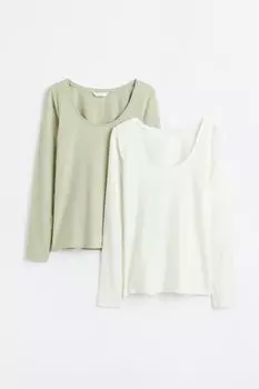 2 комплекта топов из джерси H&amp;M, светло-зеленый/белый