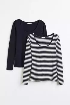 2 комплекта топов из джерси H&M, темно-синий/полосатый