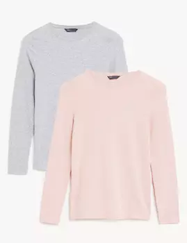 2 комплекта топов приталенного кроя с насыщенным хлопком Marks & Spencer, розовый микс