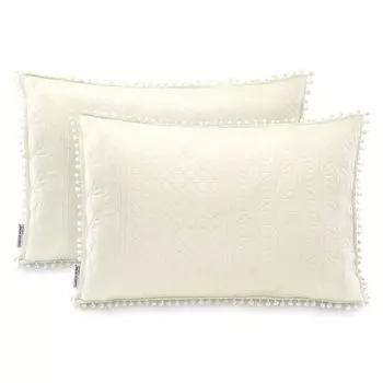 2 наволочки с помпонами с обеих сторон крем для ультразвуковой стежки - 50 х 70 см texpot