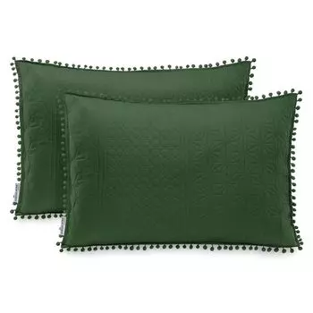 2 наволочки с помпонами с обеих сторон ультразвуковой стежкой темно-зеленые - 50 х 70 см texpot