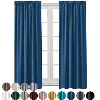 2 непрозрачные шторы 140x250 см, шторы с рюшами, универсальная лента, шарф для гостиной, длинный для штор для спальни, горчичный, упаковка из 2 шт. Cleanlevel EST 2016, синий