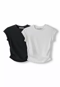 2-PACK Bershka, базовая футболка Bershka, белая Rolled-Up Sleeves