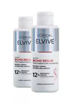 2 ПАКЕТА Elvive Bond Repair PreпрозрачныйShampoo Con 12% Bond Repair Complex Con Acido Citrico Per Capelli Danneggiati, Ricrea I Legami Interni Del Capello, 200 Ml L'Oral, Шампунь L'Oral,