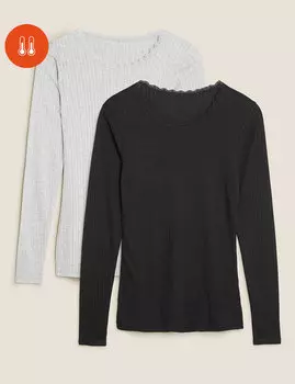 2 пар термотопа с длинными рукавами Pointelle Marks & Spencer, черный микс