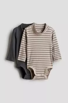 2 пары боди с высоким воротником в рубчик H&M, серый