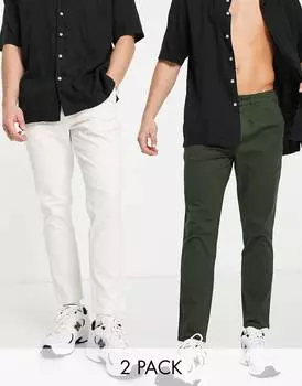 2 пары брюк-сигарет в кремово-белом цвете и цвете хаки ASOS DESIGN