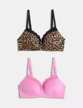 2 пары бюстгальтеров-футболок без косточек послеоперационного периода Marks & Spencer, коричневый