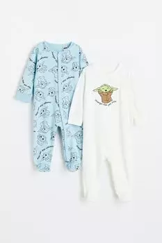 2 пары цельных хлопковых пижам H&M, белый/мандалорец