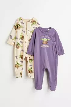 2 пары цельных хлопковых пижам H&M, фиолетовый/мандалорец