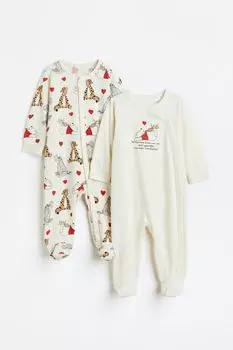 2 пары цельных хлопковых пижам H&amp;M, натуральный белый/винни-пух