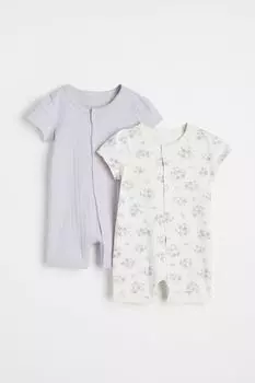 2 пары цельных хлопковых пижам H&amp;M, светло-фиолетовый/цветы