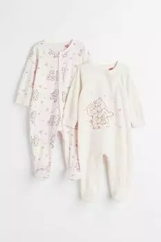 2 пары цельных хлопковых пижам H&amp;M, светло-розовый/заботливые мишки