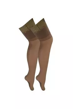 2 пары чулок до бедра со швом и кружевным верхом Sock Snob, бежевый