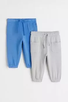 2 пары джоггеров из хлопкового джерси H&amp;M, синий/светло-серый