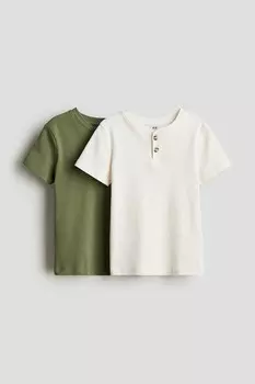 2 пары футболок на пуговицах H&M, зеленый