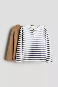 2 пары футболок на пуговицах в рубчик H&M, бежевый