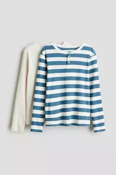 2 пары футболок на пуговицах в рубчик H&M, белый