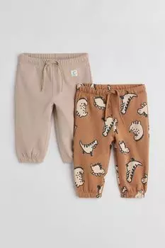 2 пары хлопковых джоггеров H&amp;M, браун/динозавры