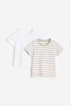 2 пары хлопковых футболок H&M, бежевый