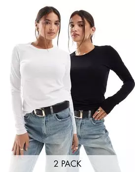 2 пары хлопковых футболок приталенного кроя с длинными рукавами ASOS DESIGN
