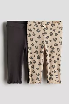 2 пары хлопковых леггинсов в рубчик H&M, мультиколор
