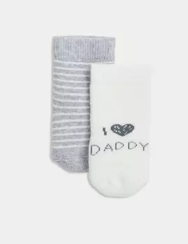 2 пары хлопковых носков для малышей I Love Daddy (0–3 лет) Marks & Spencer, мульти
