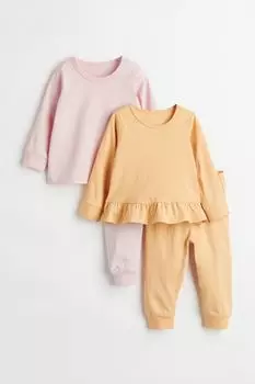 2 пары хлопковых пижам H&amp;M, светло-розовый/желтый